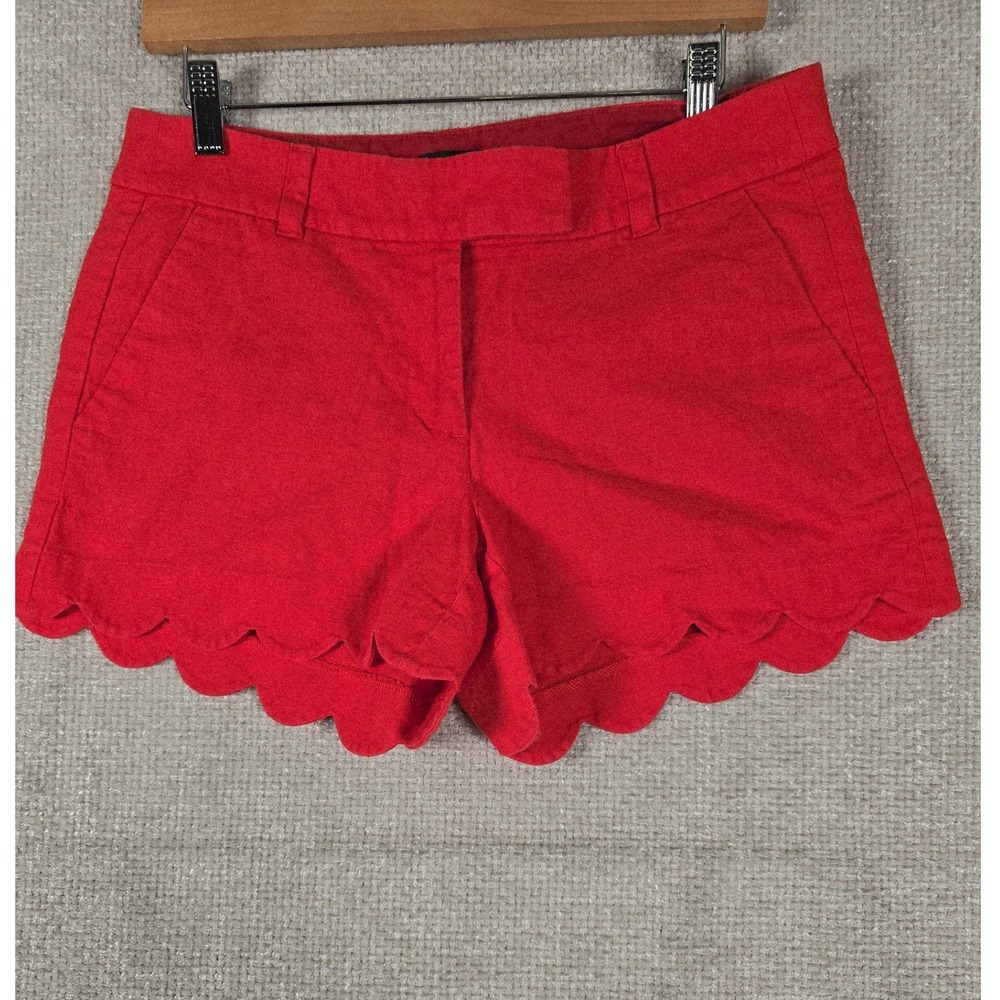 J. Crew Scalloped Hem Shorts Women's Size 6 Red Linen Cotton Casual